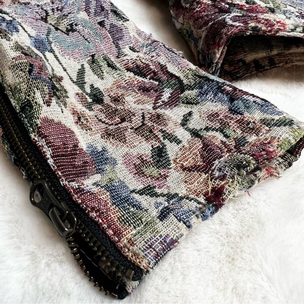 Free People Floral Tapestry Moto Jacket Size 10 - Multicolor/Cream/Pink/Tan - Picture 10 of 12